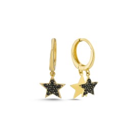 14 Karat Gold Doppelstern Ohrringe mit schwarzen Zirkonsteinen