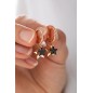 14K Gold Double Star Earrings with Black Zircon Stones