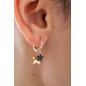 14K Gold Double Star Earrings with Black Zircon Stones