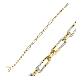 14 Karat Gold Paperclip Bracelet with Zircon Stones