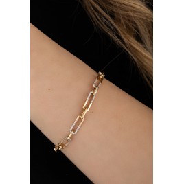 14 Karat Gold Paperclip Bracelet with Zircon Stones