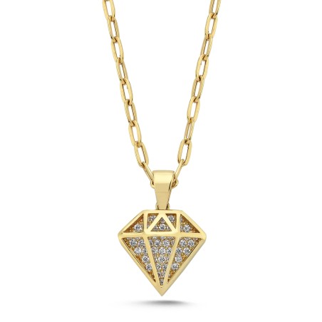 14K Gold Halskette mit Diamantschliff und Büroklammerkette