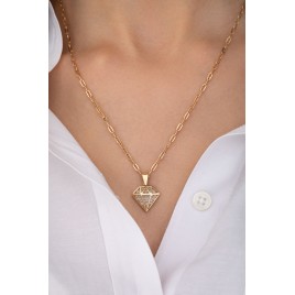 14K Gold Diamond-Cut Necklace with Paperclip Chain