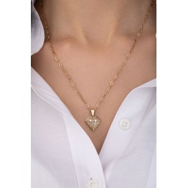 14K Gold Diamond-Cut Necklace with Paperclip Chain