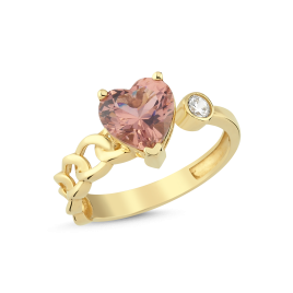 14K Gold Tourmaline & Zircon Heart Ring