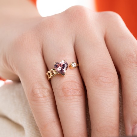 14K Gold Tourmaline & Zircon Heart Ring