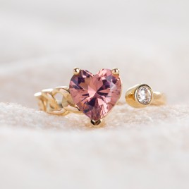 14K Gold Tourmaline & Zircon Heart Ring